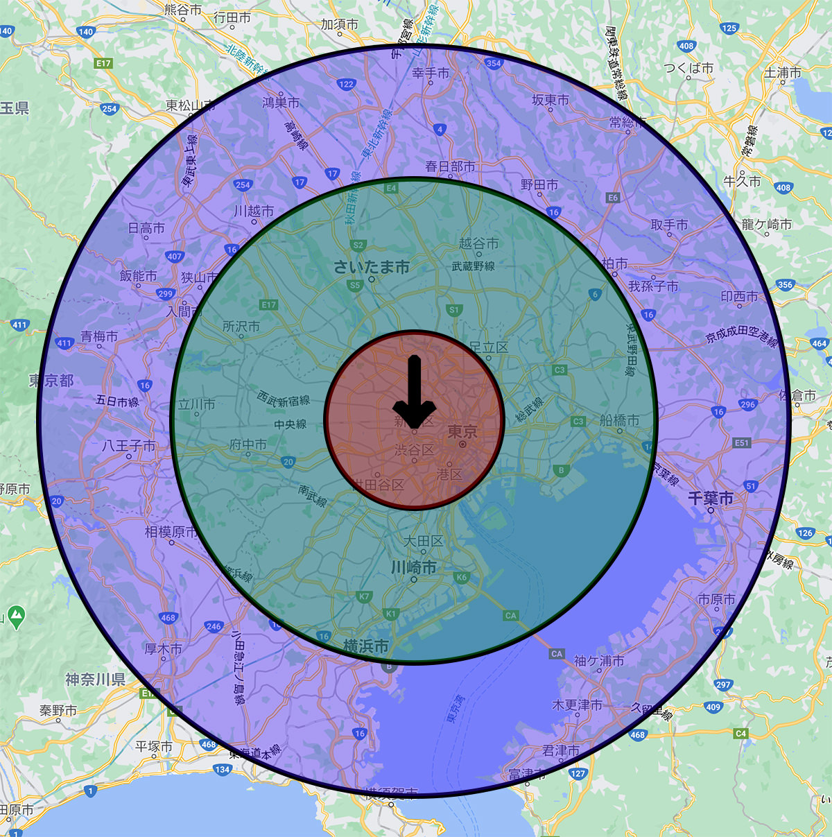 東京都を中心とした関東の円