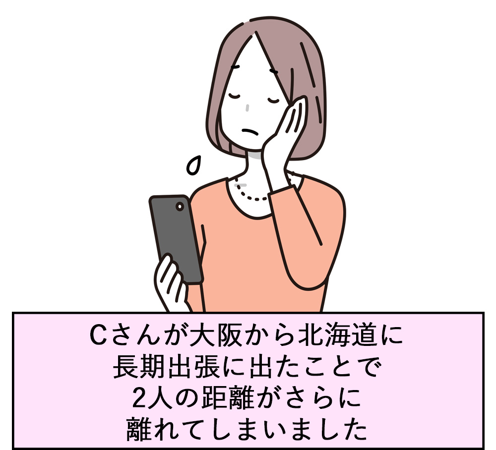 Cさんが大阪から北海道に長期出張に出たことで2人の距離がさらに 離れてしまいました